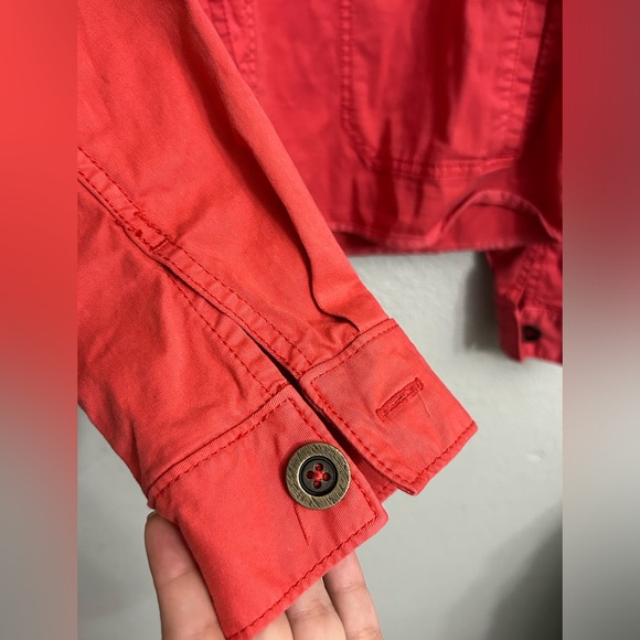 By Anthropologie Chino Coral Swing Button Up Boxy Crop Long Sleeve Jacket Sz S - Picture 5 of 11